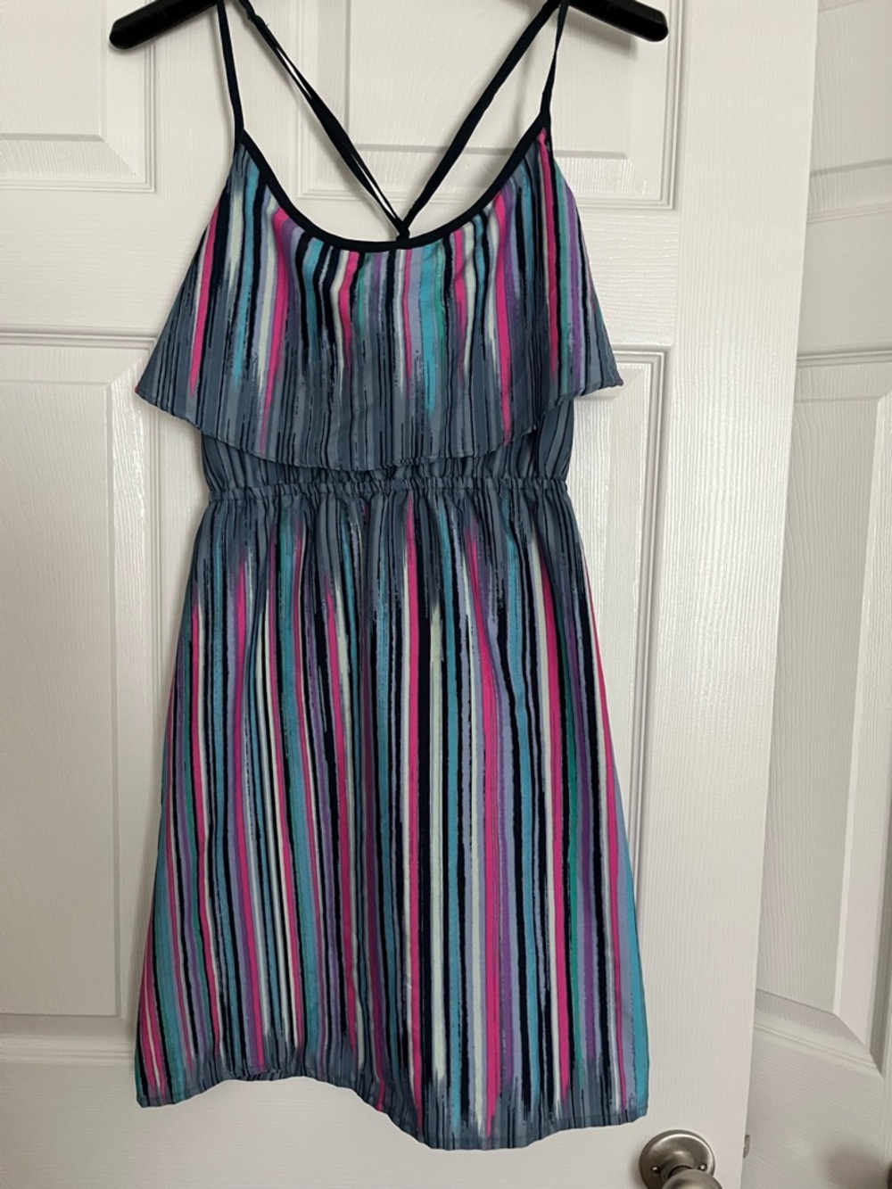 Billabong Blue Multi-Stripe Spaghetti Strap Mini Dress